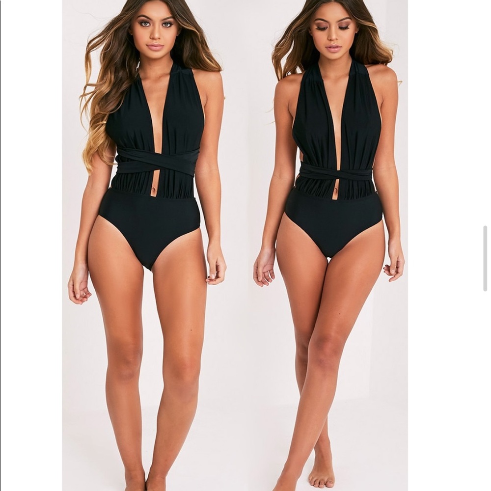 Pretty Little Thing Amanda Black Multi-way Wrap Swimsuit